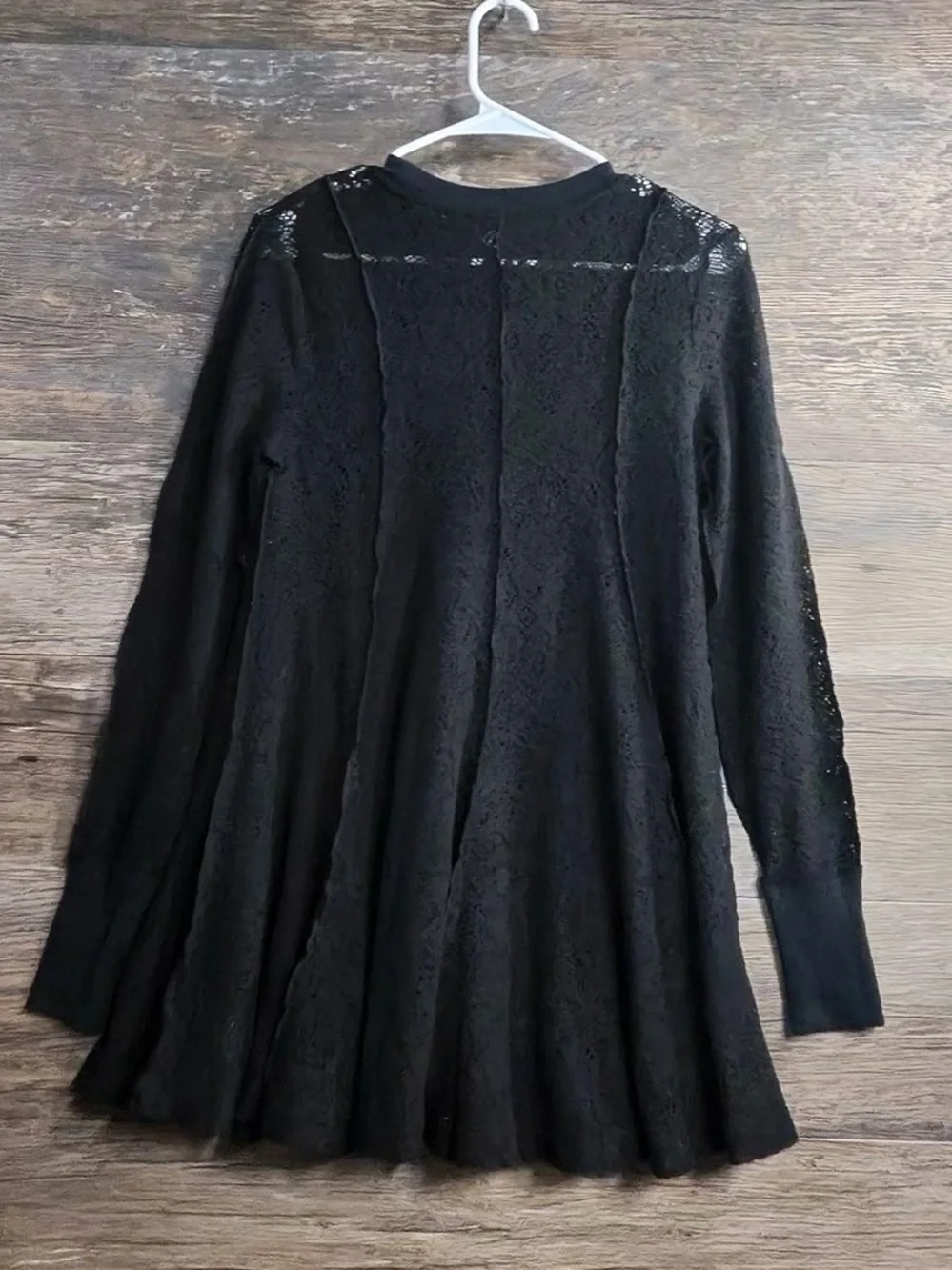 Free People Black Lace Panel Long Sleeve Blouse